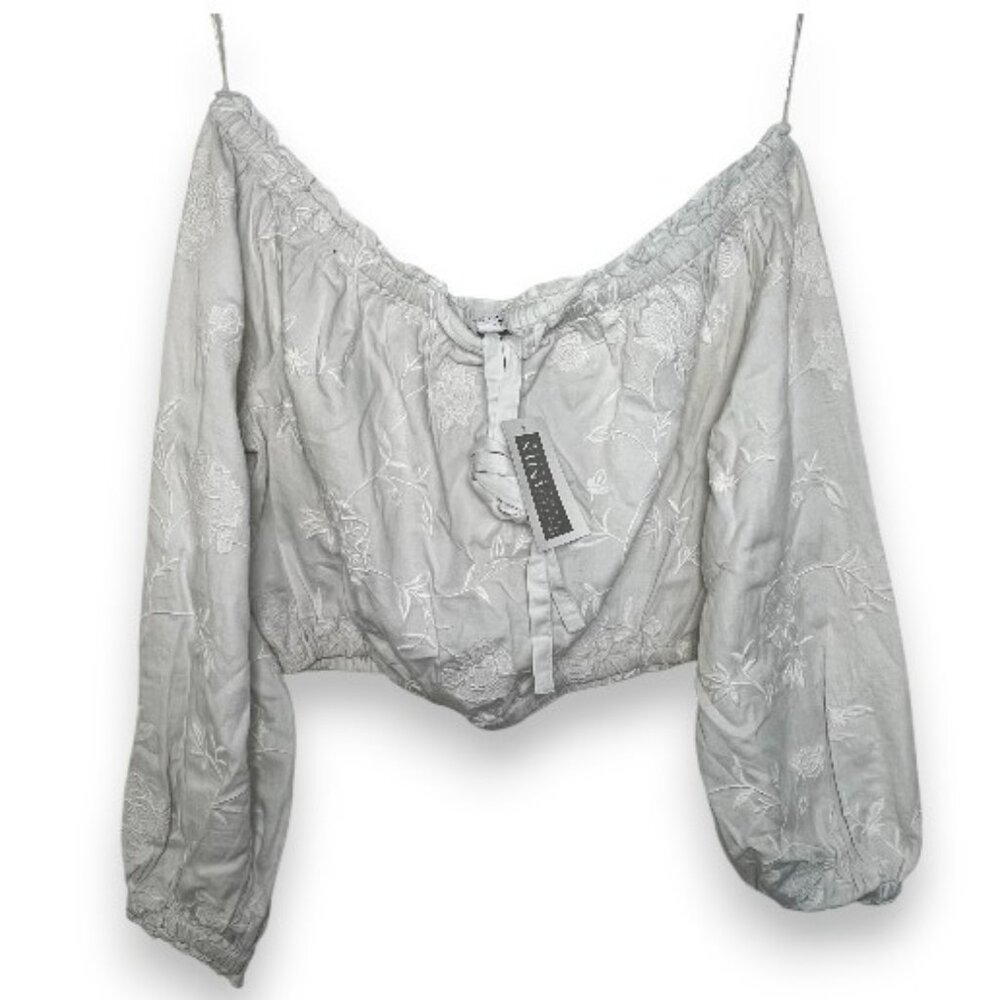 Intermix Robin Cold Shoulder Embroidered Crop Top NWT - Picture 3 of 4